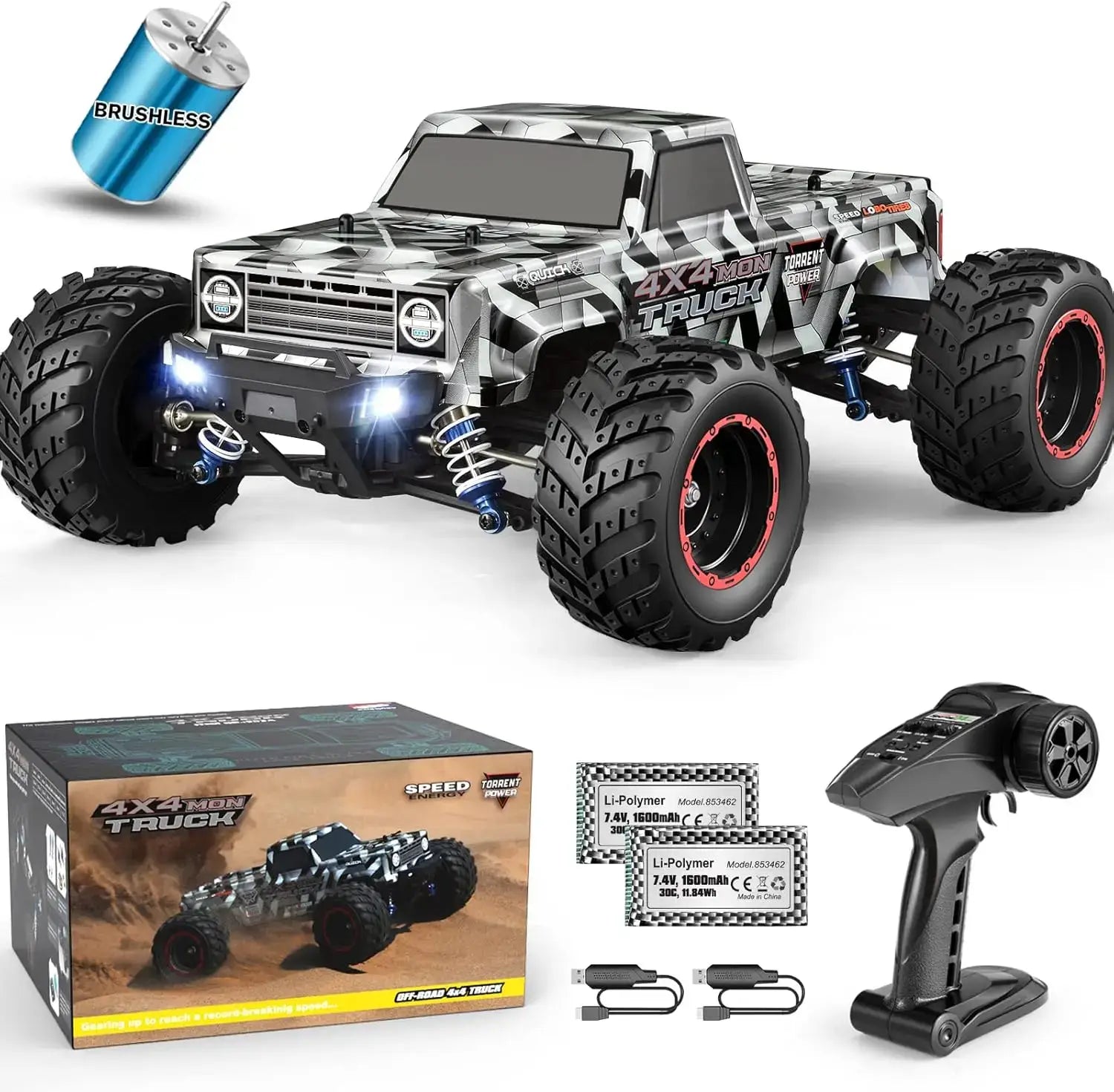 1/12 Scale Brushless RC Cars 903A, 4X4 Off-Road RC Monster Truck Sportsman Specialty Products