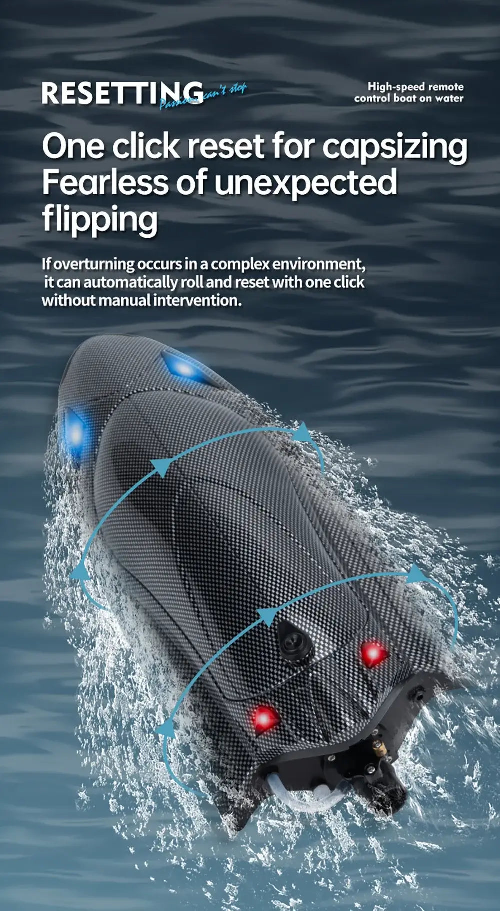 Turbojet Speedboat 40KMh FAYEE FY011 featuring one-click reset for capsizing, remote control, and high-speed performance.