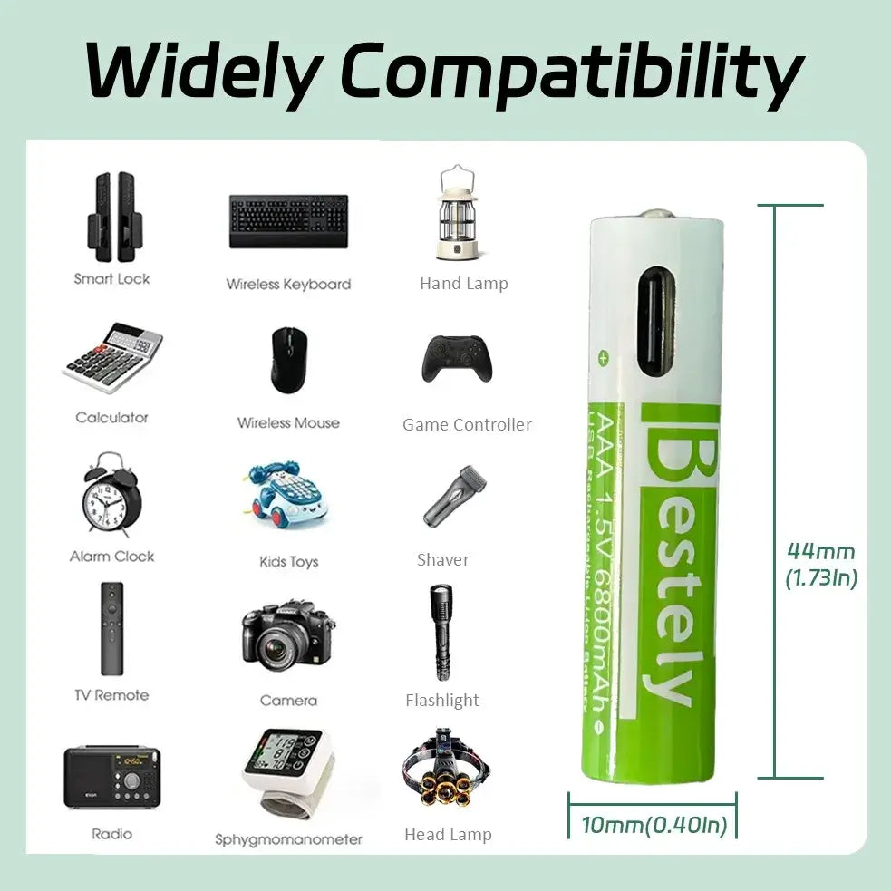 Rscrola AAA Rechargeable Battery 6800mAh with USB charging and 2000+ cycles for home energy use.