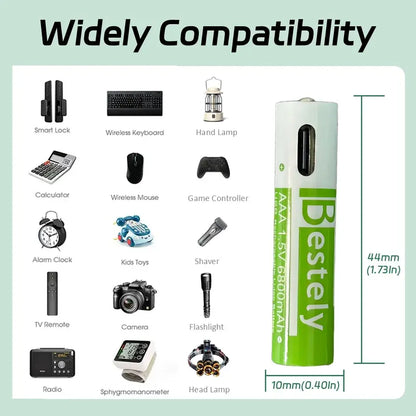 Rscrola AAA Rechargeable Battery 6800mAh with USB charging and 2000+ cycles for home energy use.