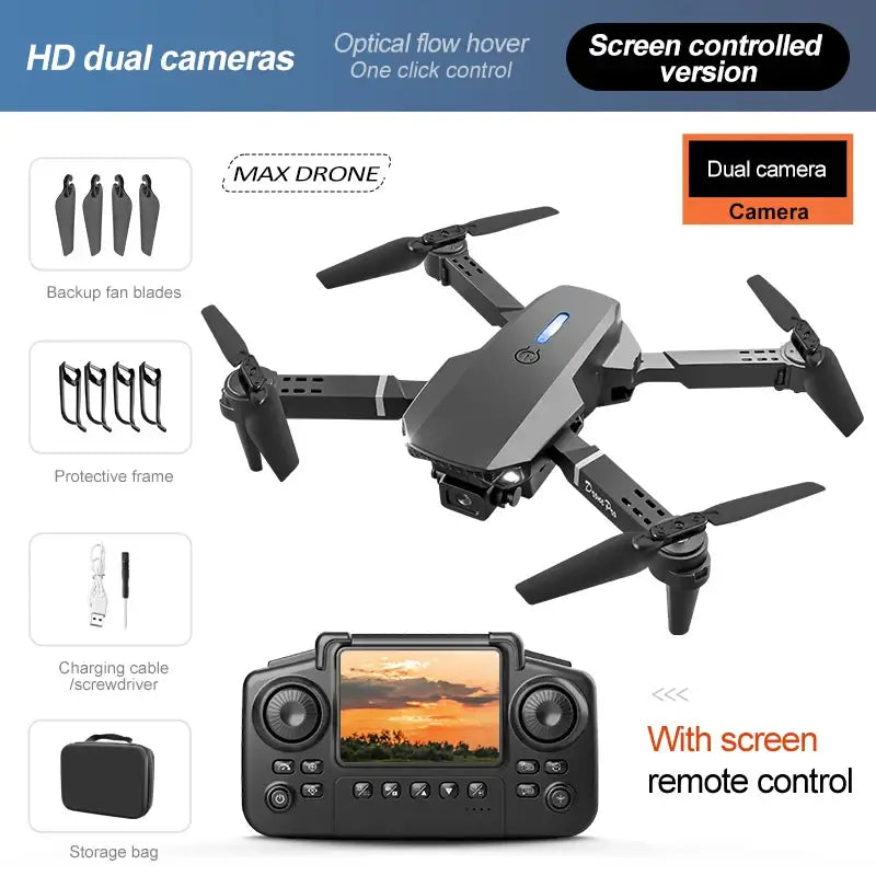 New E88 RC Drone features dual HD cameras and screen remote control for enhanced aerial photography.