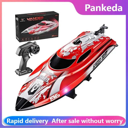 HJ820 RC Battery Boat 2.4Ghz 25km/h High-Speed Remote ControlExperience precision control on the water with the HJ820 RC Battery Boat, engineered for high-speed performance. This 2.4GHz remote control boat delivers impressive 25km/h speeds, making it idea