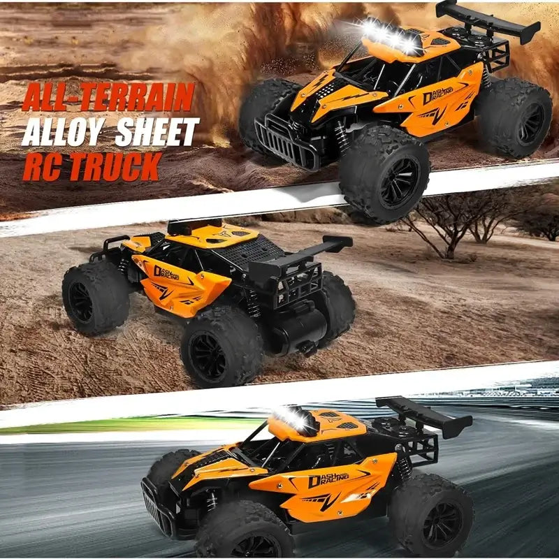116 RC Car Remote Control Car showcasing an all-terrain alloy sheet design with large wheels and vibrant orange color.
