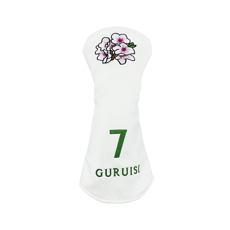flower embroidery golf club head covers with floral design for driver and fairway woods protection.