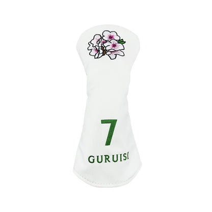 flower embroidery golf club head covers with floral design for driver and fairway woods protection.