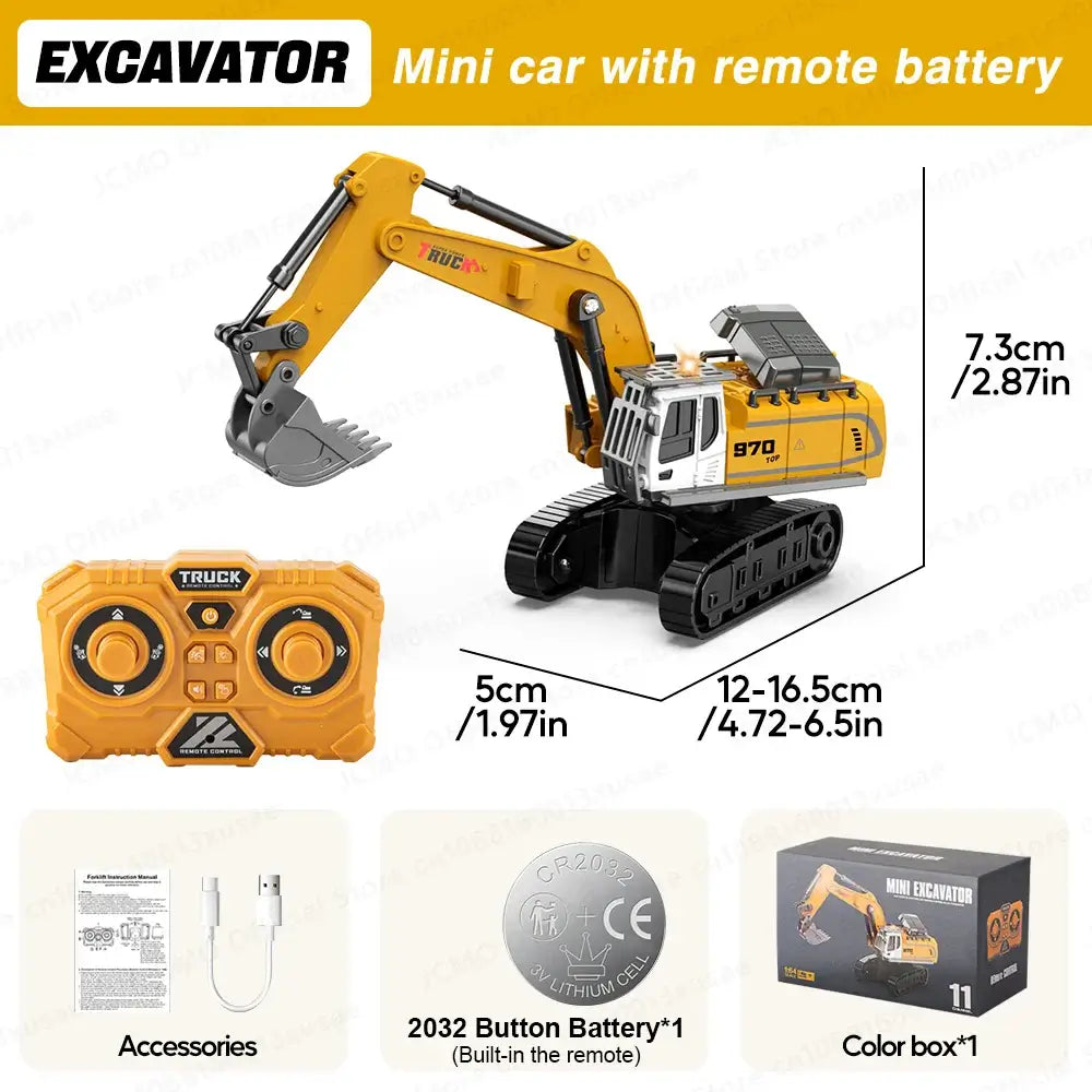Mini Excavator Dump Truck JCMO with remote control features and specifications for playtime fun.