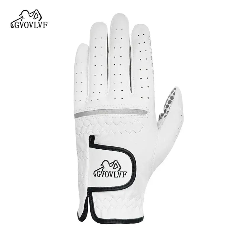 Golf Gloves Men's Leather White breathable glove by GVOVLVF for men with stylish design and perforated detailing.