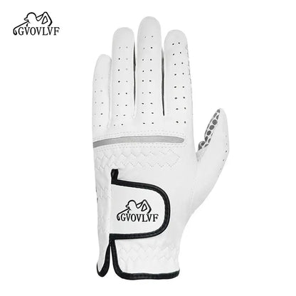 Golf Gloves Men's Leather White breathable glove by GVOVLVF for men with stylish design and perforated detailing.