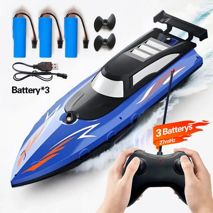 High-Speed RC Boat for Kids, Waterproof 27MHz Dual Motor with 3 Batteries and Remote Control