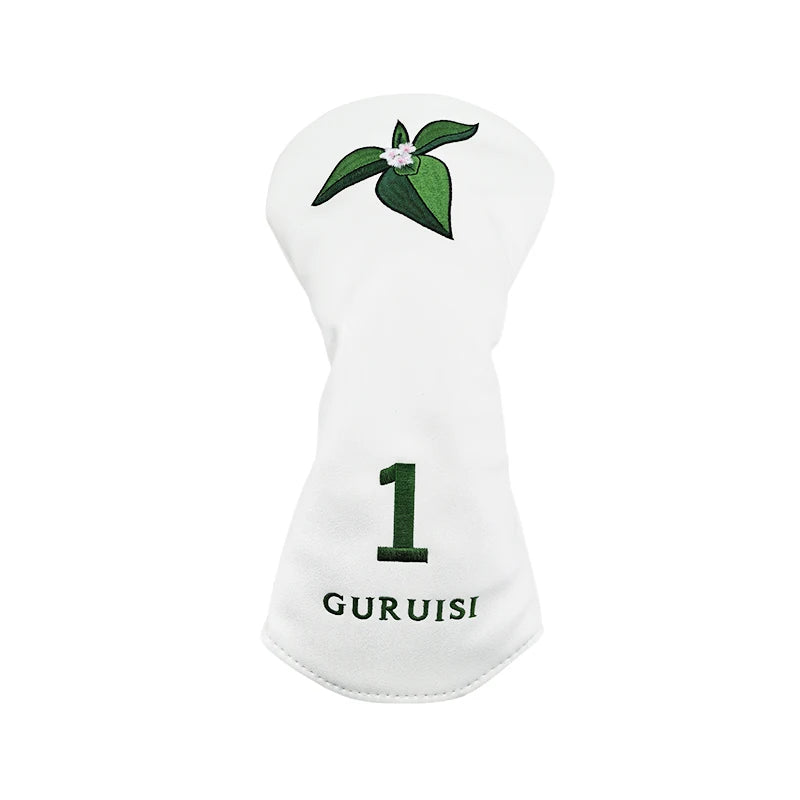 flower embroidery golf club head covers featuring a white design with leaf embroidery for driver protection.