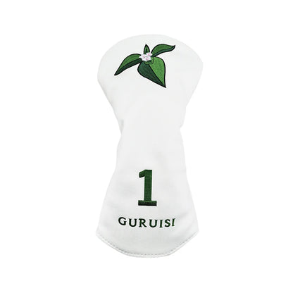 flower embroidery golf club head covers featuring a white design with leaf embroidery for driver protection.