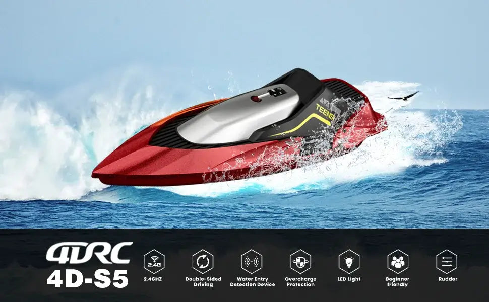 4DRC S5 RC Boat for Pools and Lakes, 2.4 GHz 20+ MPH Racing Boats, Sportsman Specialty Products