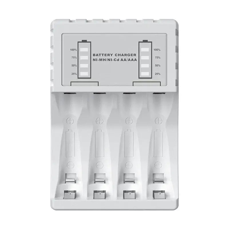 Battery Charger 4 Slots Intelligent LED with charging slots and LED indicator for batteries.