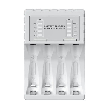 Battery Charger 4 Slots Intelligent LED with charging slots and LED indicator for batteries.