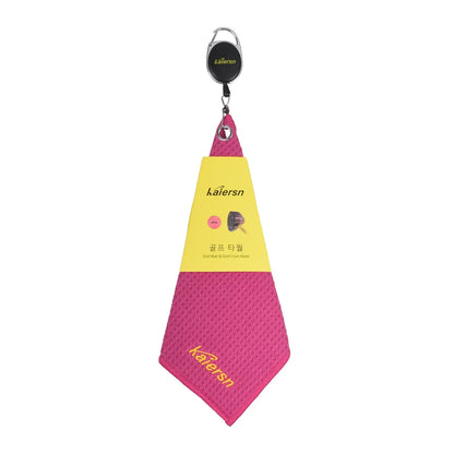 Kaiersn Park golf Towel in pink, mini microfiber cleaning towel with retractable clip for golf enthusiasts.