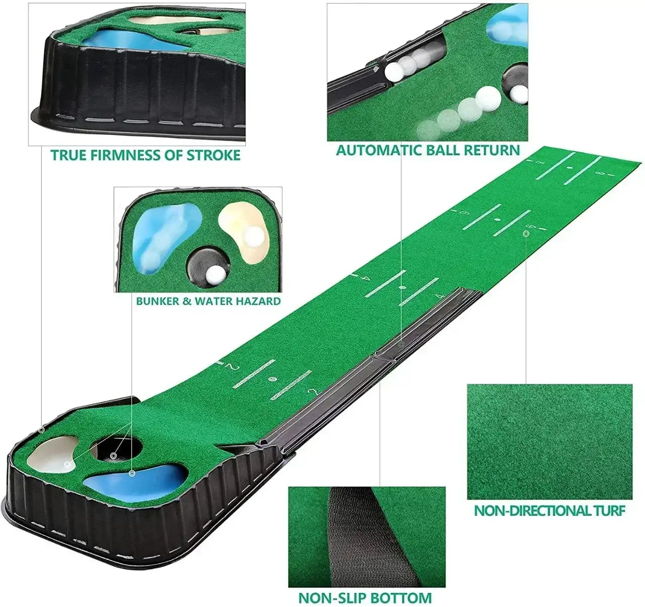 PGM Golf Indoor Putting Mat Putter Trainer Green Carpet Practice Set Ball Return Mats PM005 Sportsman Specialty Products