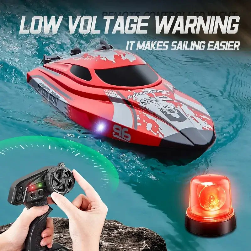 HJ820 RC Battery Boat 2.4Ghz 25km/h High-Speed Remote ControlExperience precision control on the water with the HJ820 RC Battery Boat, engineered for high-speed performance. This 2.4GHz remote control boat delivers impressive 25km/h speeds, making it idea