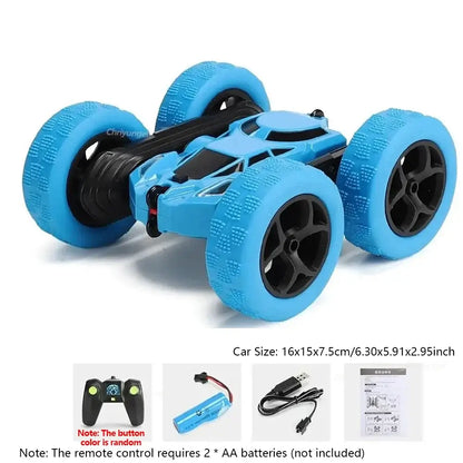 RC Stunt Car Children Double Sided in vibrant blue color showcasing double-sided flip capabilities and robust design.