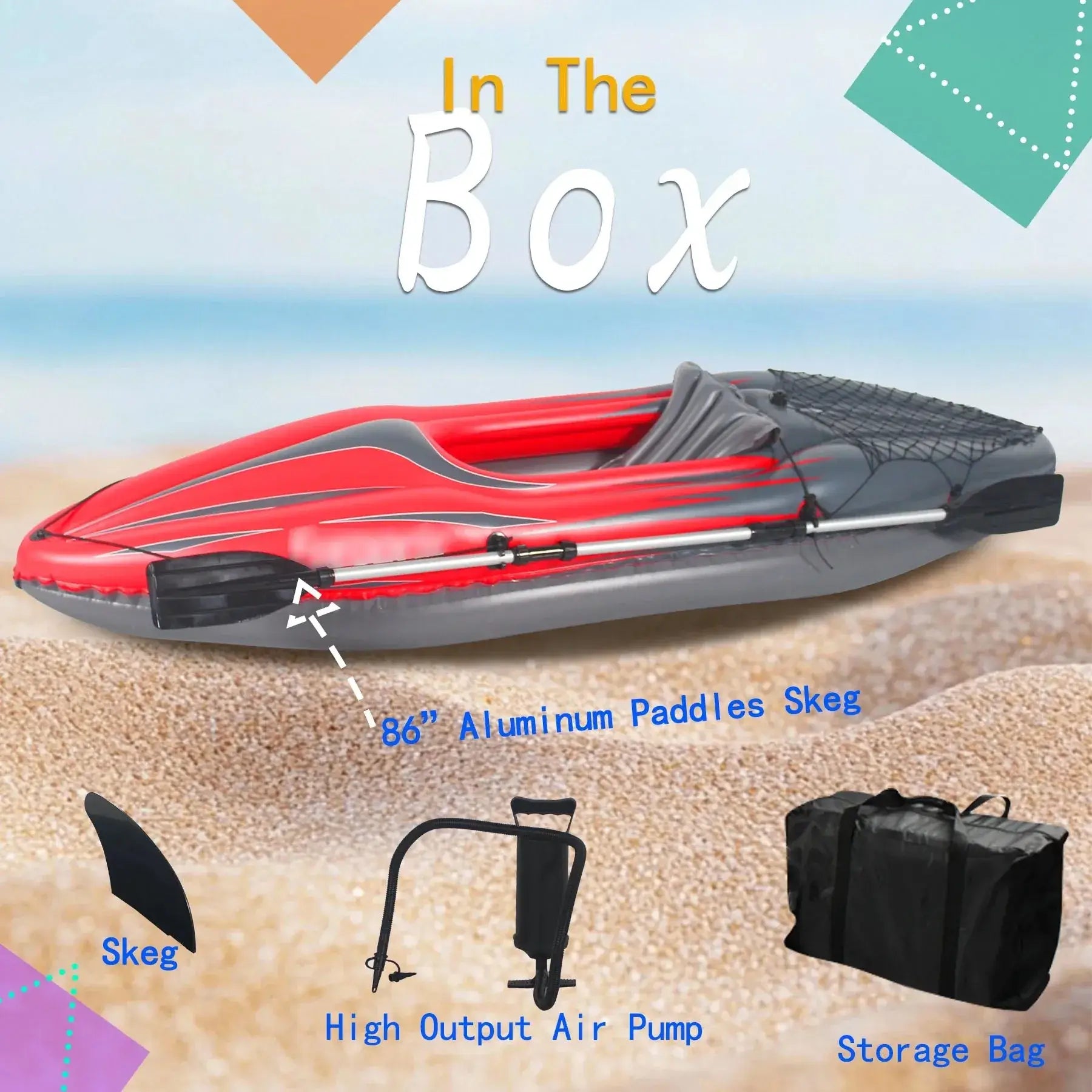Inflatable Kayak Fishing Boat 1 Person Adult Red Canoe, with Paddles