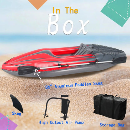 Inflatable Kayak Fishing Boat 1 Person Adult Red Canoe, with Paddles