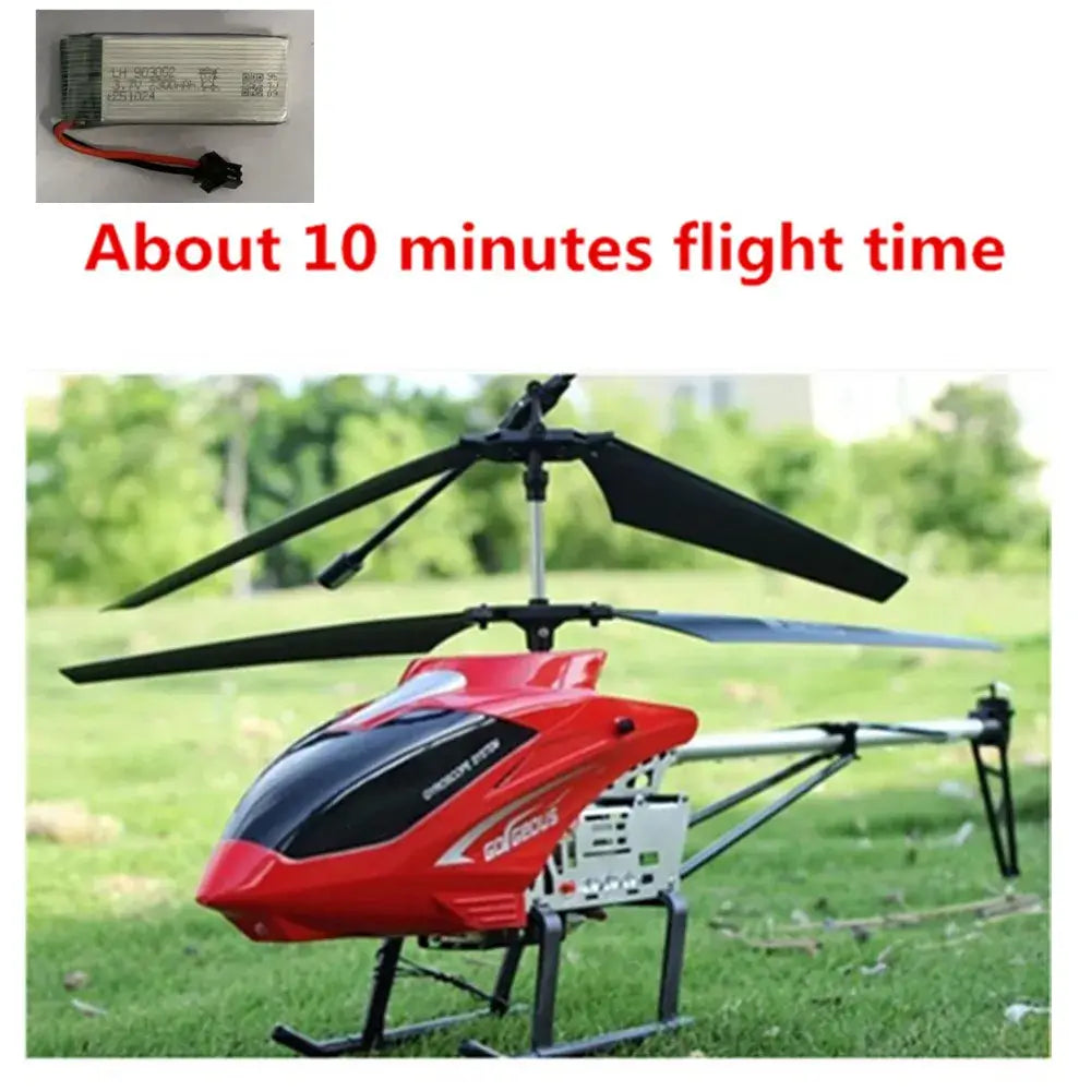 RC Helicopter 80cm Extra Large featuring red design and specifications for 10 minutes flight time.