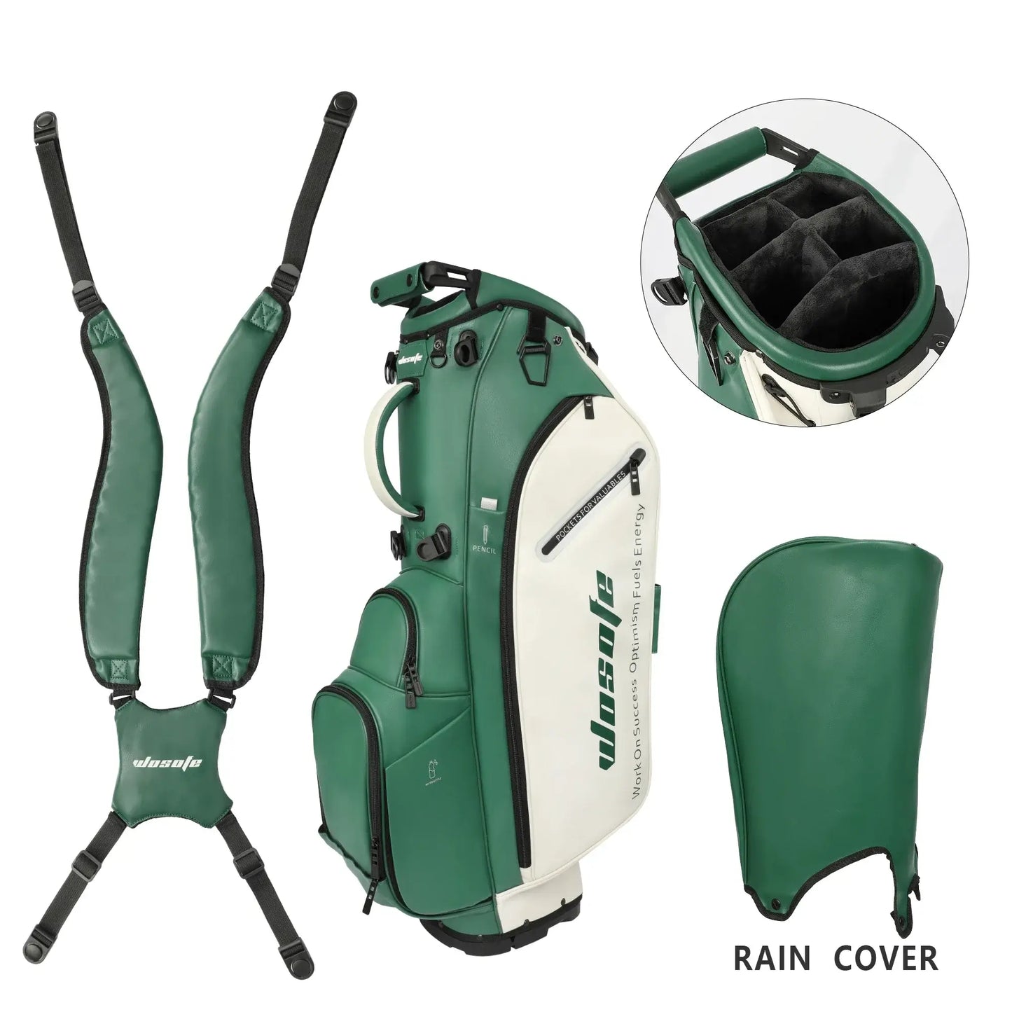 Golf Stand Bag for Men & Women in green with rain cover and padded straps, ideal for convenience on the course.