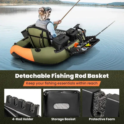 Inflatable Float Tube, Fishing Belly Boat with Fish Ruler, Pump, Storage Bag Sportsman Specialty Products