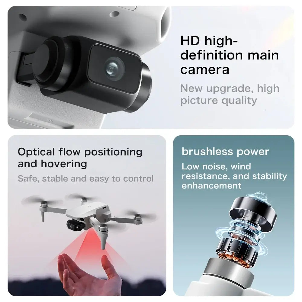 Aeri100 VR New Drone features HD main camera, optical flow positioning, and brushless power for enhanced performance.