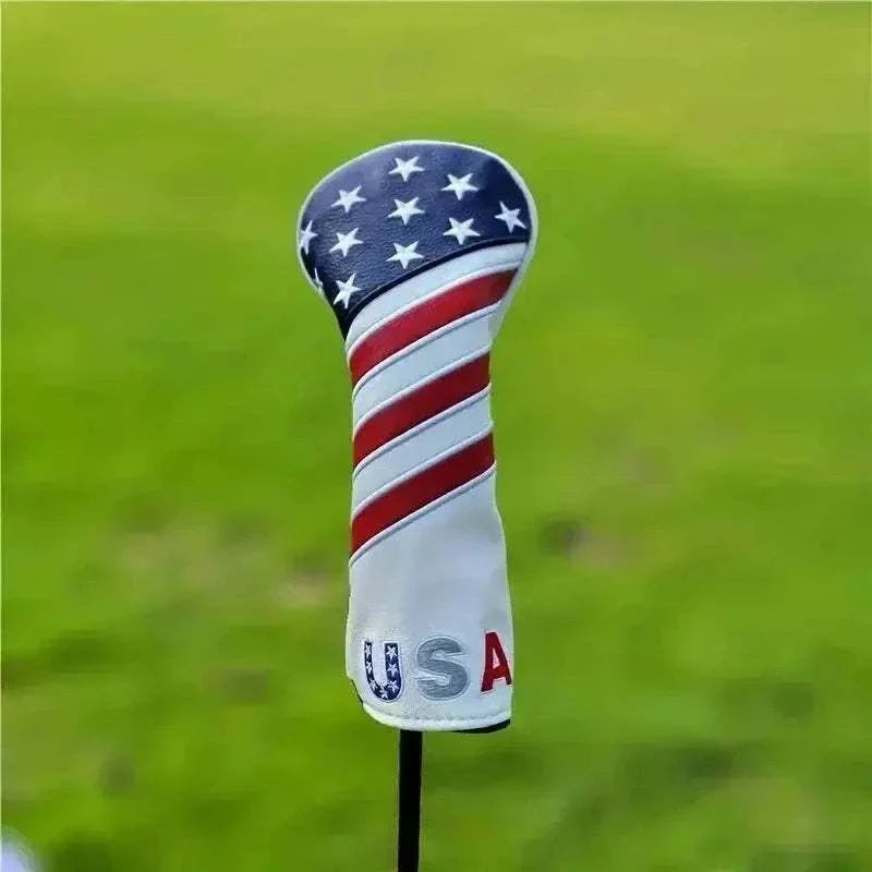 Patriotic American flag golf club head covers protecting clubs