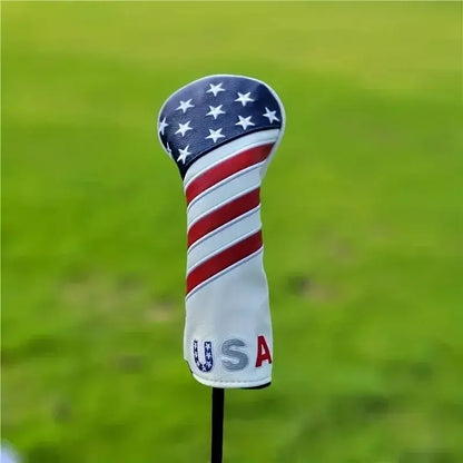 Patriotic Golf Club Head Cover Set - Protect Your Clubs design featuring American flag colors and patterns.