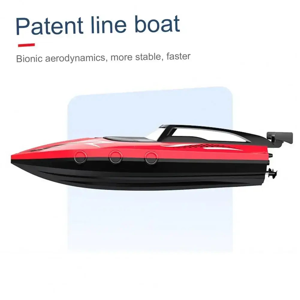 RC Boat With LED Lights showcasing bionic aerodynamics for stability and speed, ideal for kids in pools and lakes.