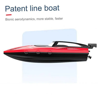 RC Boat With LED Lights showcasing bionic aerodynamics for stability and speed, ideal for kids in pools and lakes.