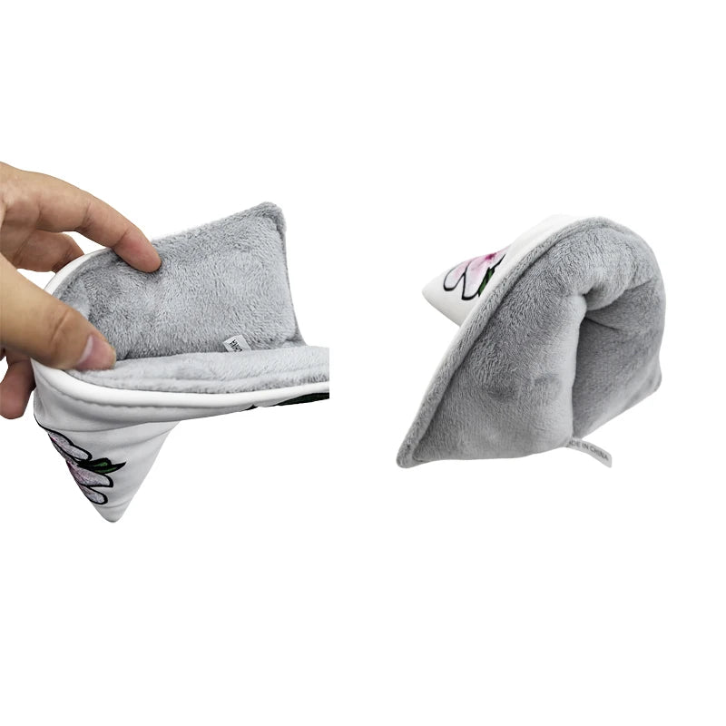 Flower embroidery golf club head covers showing soft interior lining and delicate flower design for protection.