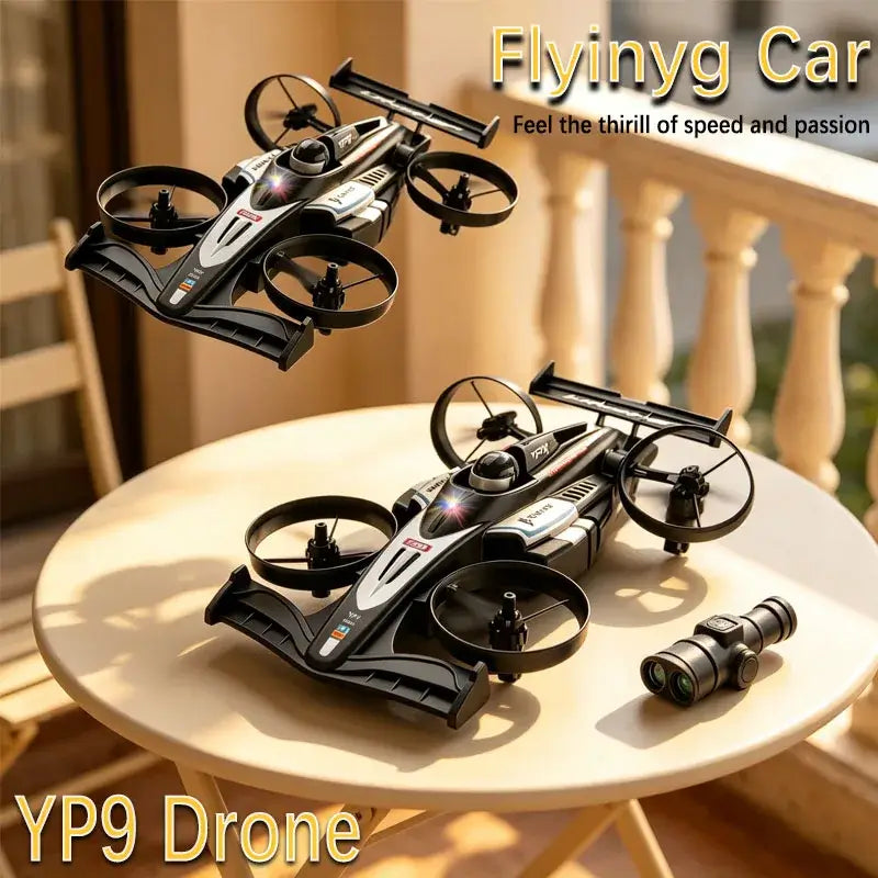 RC Flying Drift Cars Professional 2-in-1 quadcopter and drift car on a table, showcasing innovative design and features.