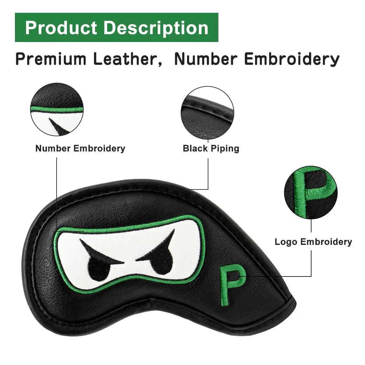 Aliennana Golf Club Headcover Set, Black Ninja Driver Head Cover Sportsman Specialty Products