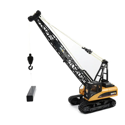 HUINA 1 14 RC Truck Crawler alloy tractor engineering car with crane lifting a block.