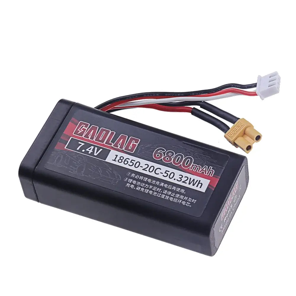 18650 Li-ion Battery 7.4V 6800mAh showcasing product specifications and available connectors.