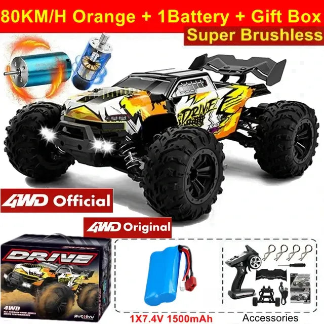 Super Brushless 80KM or 50KM/H 4WD RC Car With LED