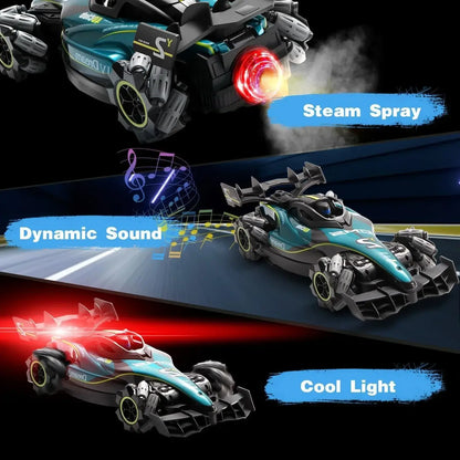 Y2 RC Car Drift Car with Light showcasing steam spray, dynamic sound, and cool lights effects.