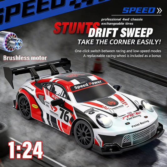 RC drift cars for kids 1:24 scale with brushless motor and 4WD chassis for thrilling racing experience.