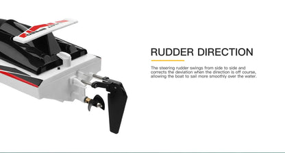 WLtoys 2.4G WL912-A RC Boat rudder direction demonstrating steering mechanism for smooth water navigation.