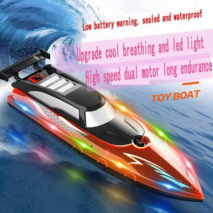 kids remote control boat toys with LED lights, waterproof design, and high-speed dual motor for outdoor fun