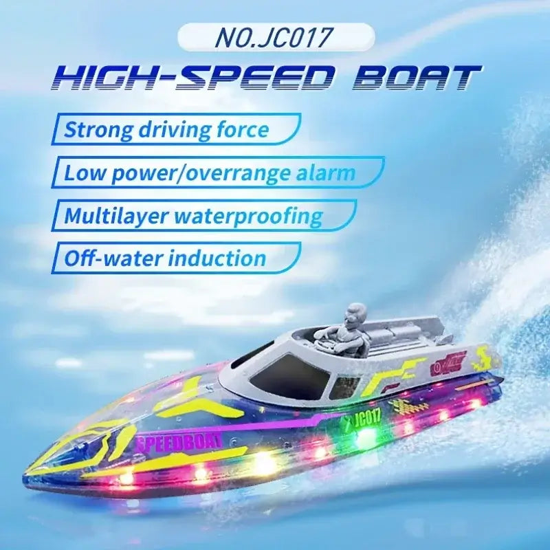Electric remote control speedboat with strong driving force and multilayer waterproofing, ideal for off-water induction.