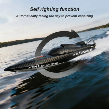 Large RC Speed Boat FT011 FT012 FT016 WL916 demonstrating self-righting function on water.
