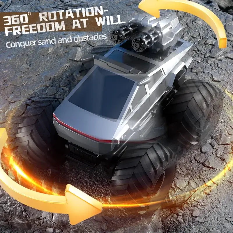 RC Car Amphibious Climbing Off-Road showcasing 360° rotation with powerful wheels for conquering sand and obstacles.