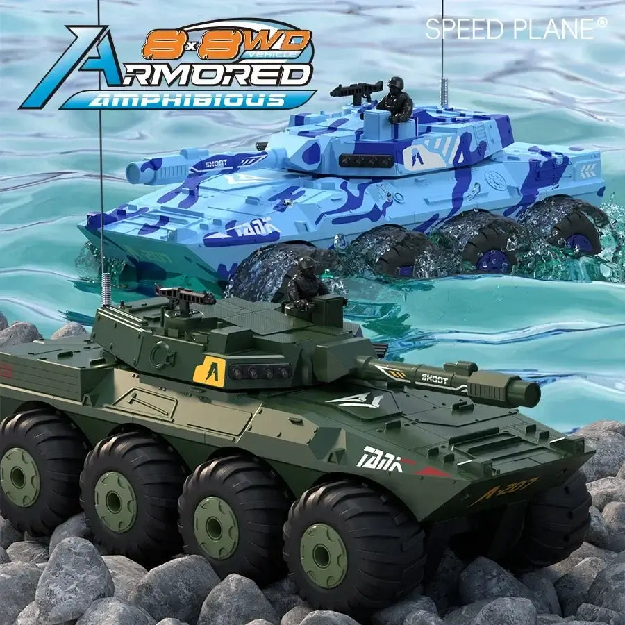 Large Rc Tank Buggy Car 1/32 Radio Control Car Remote Control Truck in water with armored vehicles.