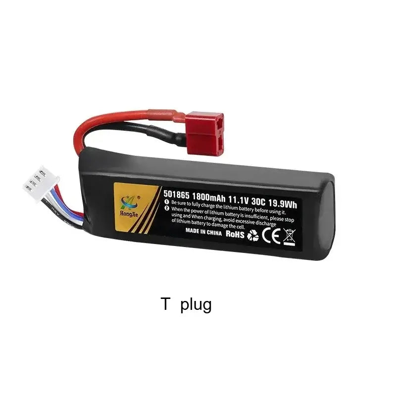Lipo Battery for RC Car featuring 11.1V voltage, 30C discharge rate, and 1800mAh capacity for optimal performance.