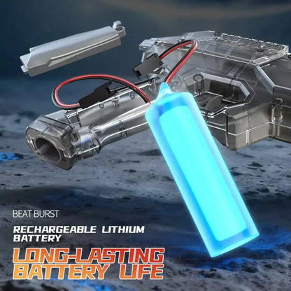 Electric Water Gun with LED Lights showing a rechargeable lithium battery for long-lasting battery life