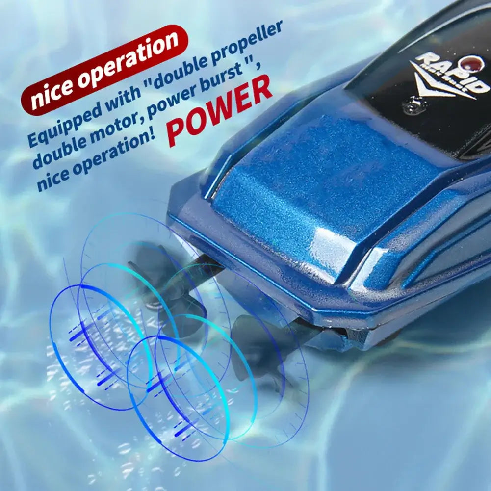 RC Boat High Speed Electric Ship showcasing double propeller and powerful motor operation in water.