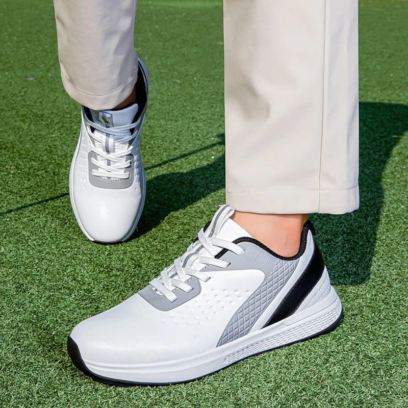 unisex waterproof golf shoes on green turf providing comfort and style for casual outdoor wear.